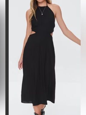 Forever 21 Black Halter Midi Dress with Side Cutouts